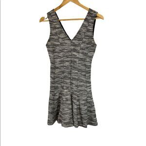 BANANA REPUBLIC Black & White Salt & Pepper Tweed Short V Neck Wide Strap Dress